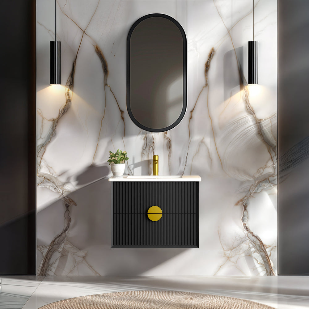 INFINITY KINGO MATTE BLACK 600MM SINGLE BOWL WALL HUNG VANITY