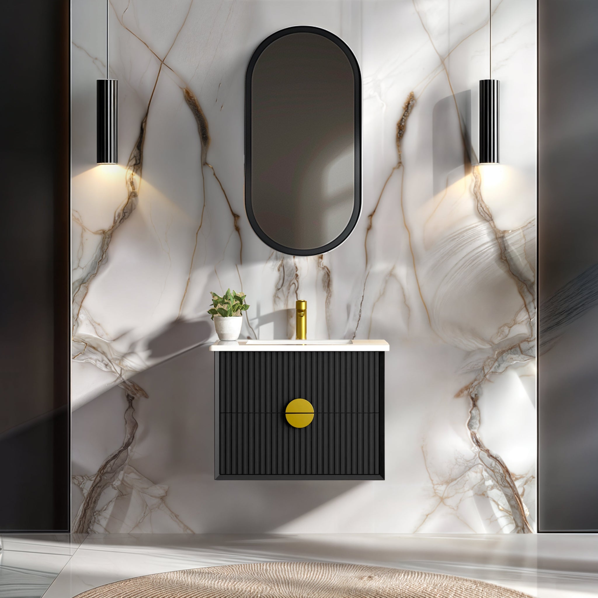 INFINITY KINGO MATTE BLACK 600MM SINGLE BOWL WALL HUNG VANITY