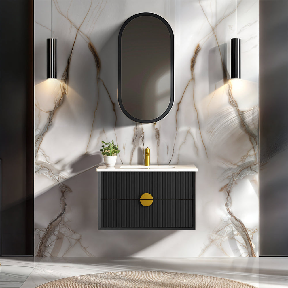 INFINITY KINGO MATTE BLACK 750MM SINGLE BOWL WALL HUNG VANITY