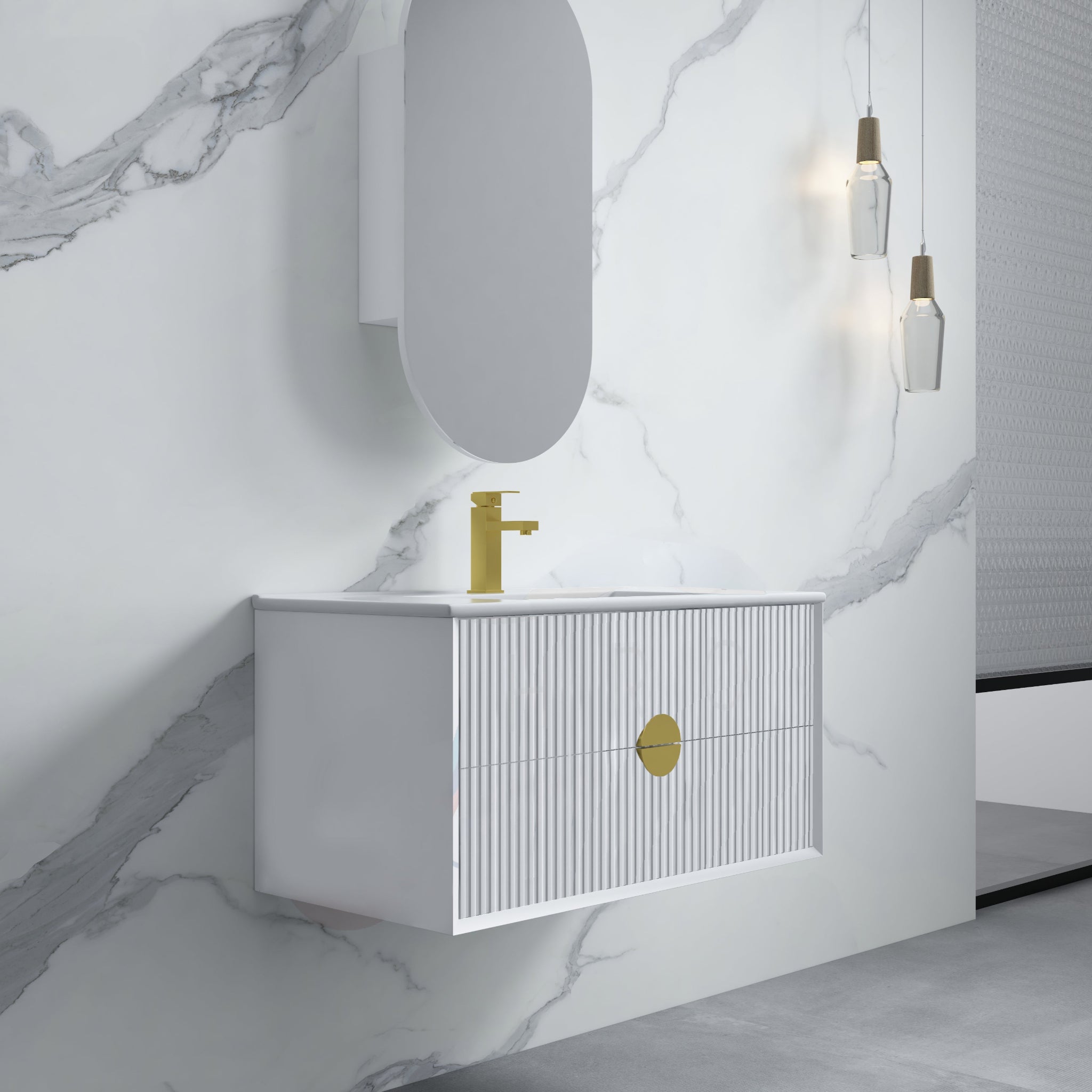 INFINITY KINGO MATTE WHITE 900MM SINGLE BOWL WALL HUNG VANITY