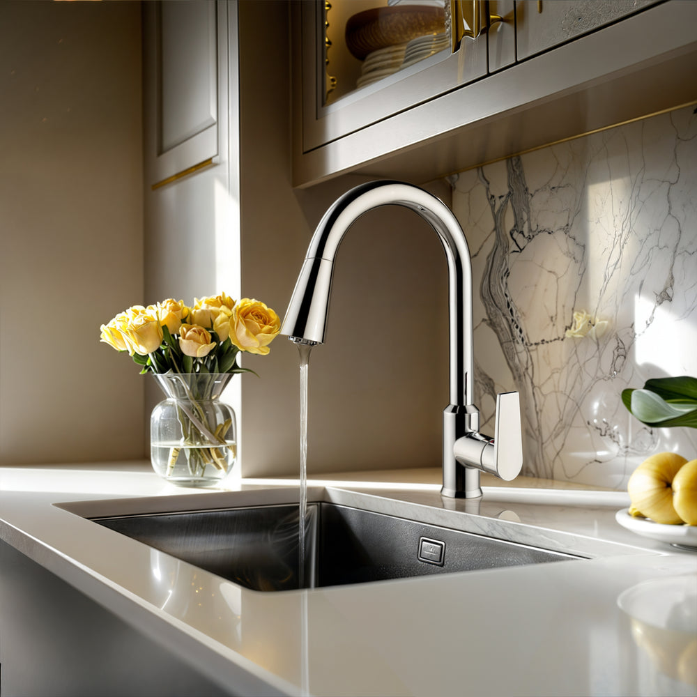 KOHLER TAUT PULL OUT SPRAY KITCHEN SINK MIXER 389MM POLISHED CHROME