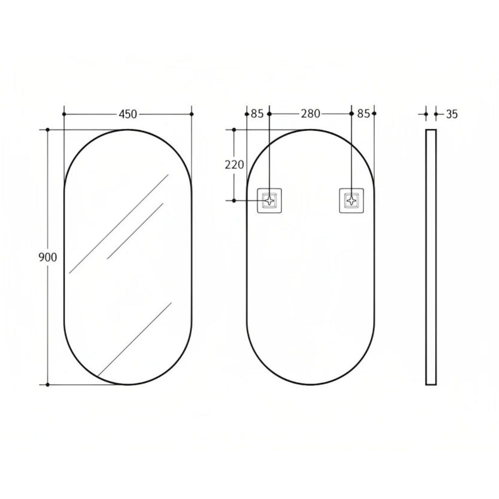 POSEIDON OLIVIA OVAL BLACK FRAMED MIRROR 450X900MM