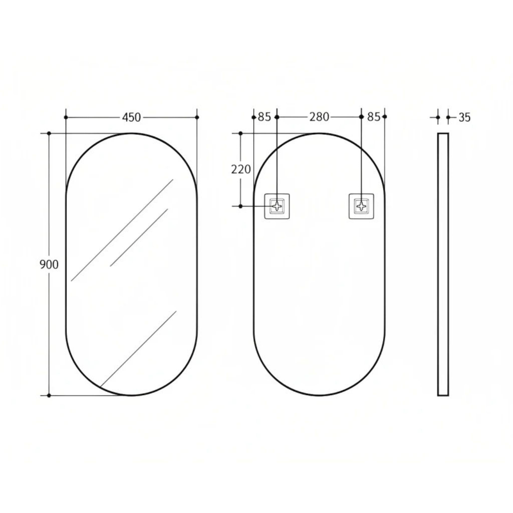 POSEIDON OLIVIA OVAL BLACK FRAMED MIRROR 450X900MM