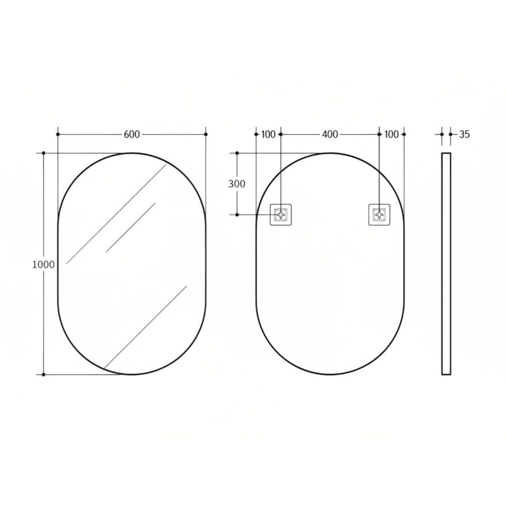 POSEIDON OLIVIA OVAL BLACK FRAMED MIRROR 600X1000MM