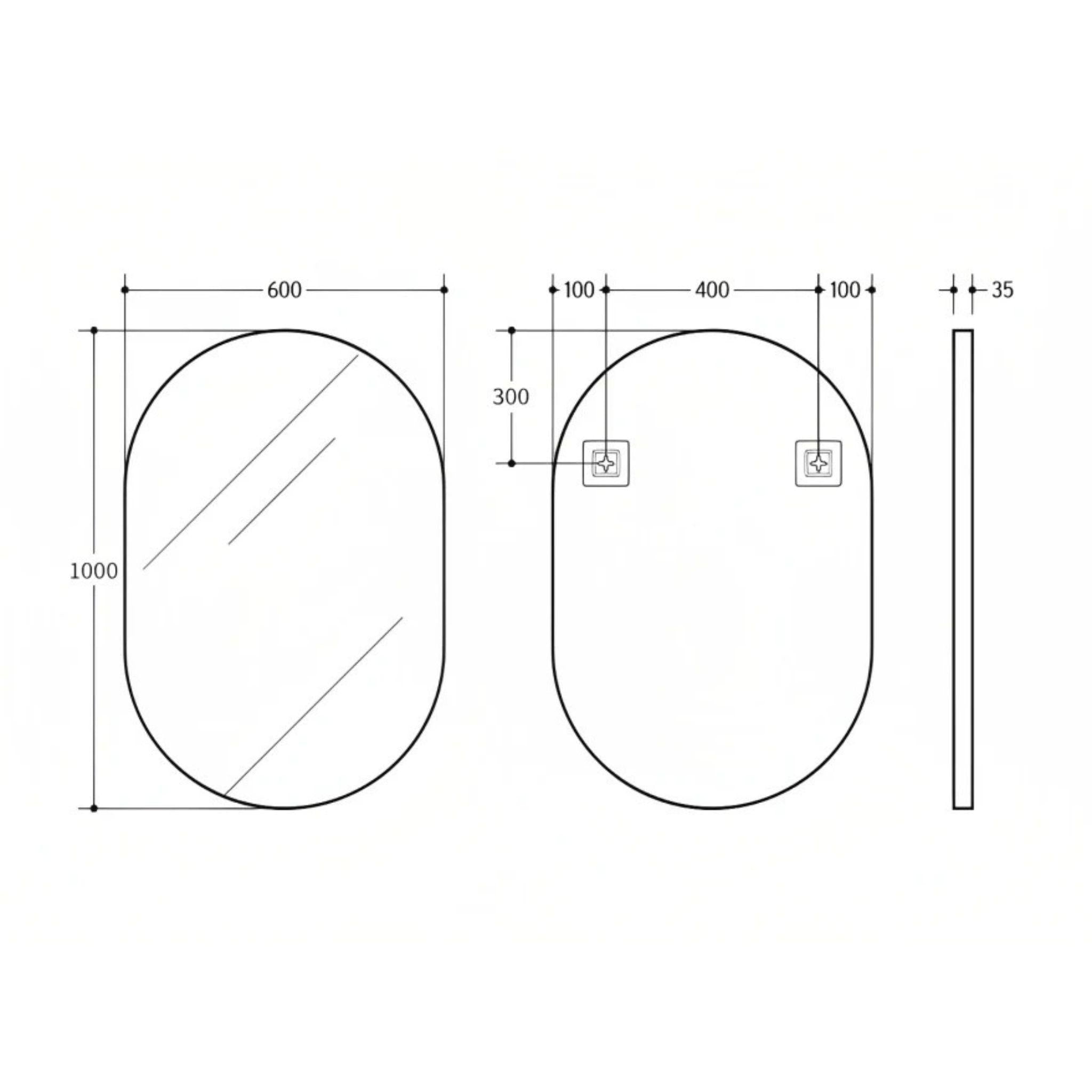 POSEIDON OLIVIA OVAL BLACK FRAMED MIRROR 600X1000MM