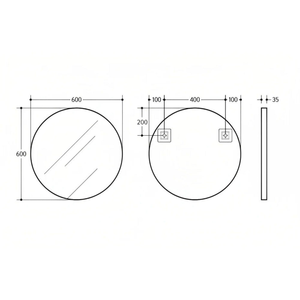 POSEIDON OLIVIA ROUND BLACK FRAMED MIRROR 600X600MM