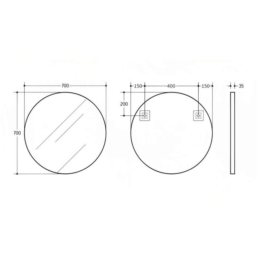 POSEIDON OLIVIA ROUND BLACK FRAMED MIRROR 700X700MM