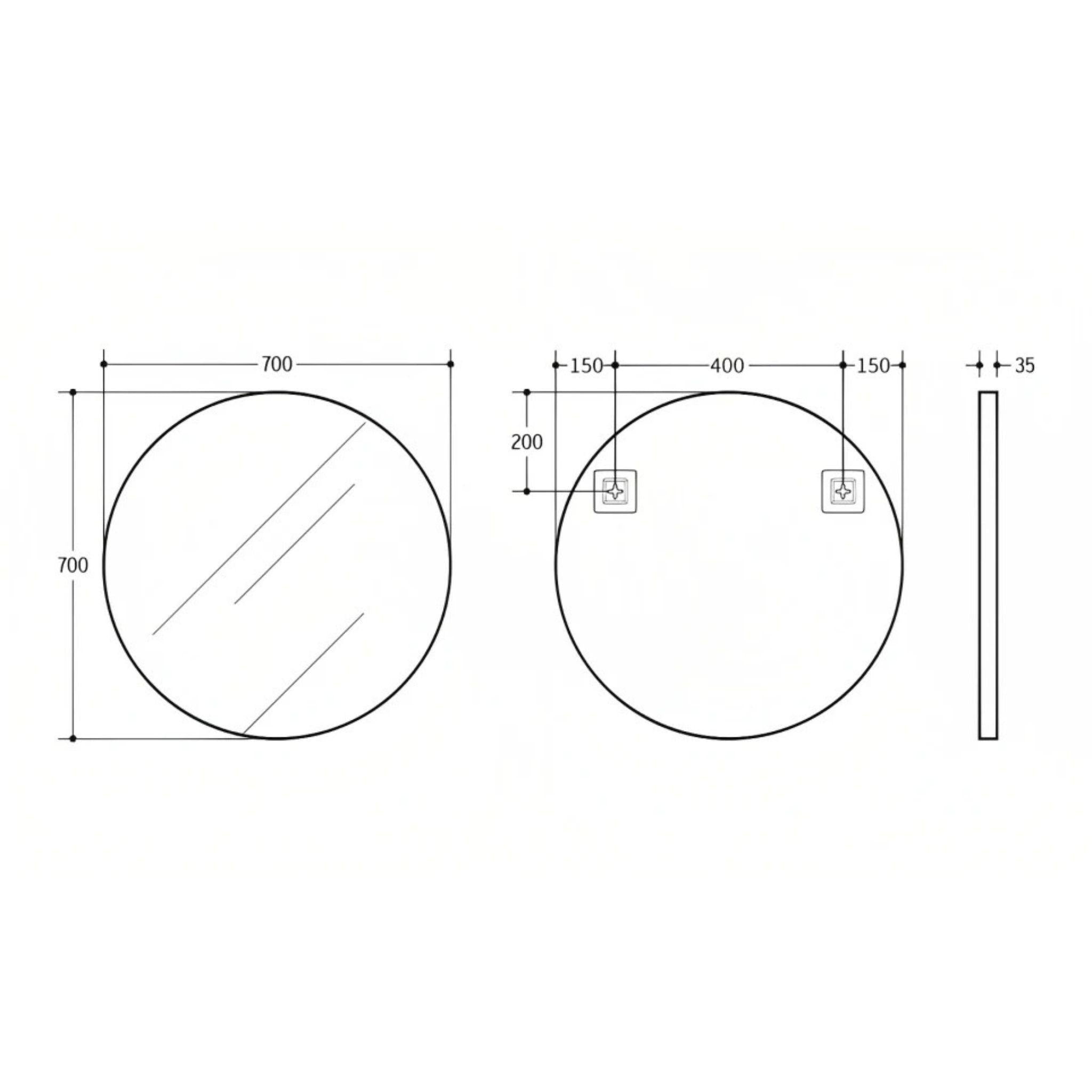 POSEIDON OLIVIA ROUND BLACK FRAMED MIRROR 700X700MM