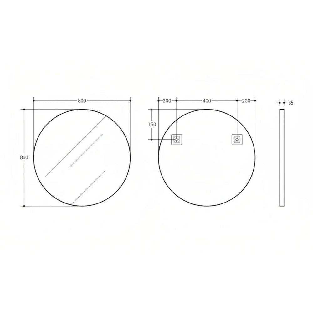 POSEIDON OLIVIA ROUND BLACK FRAMED MIRROR 800X800MM