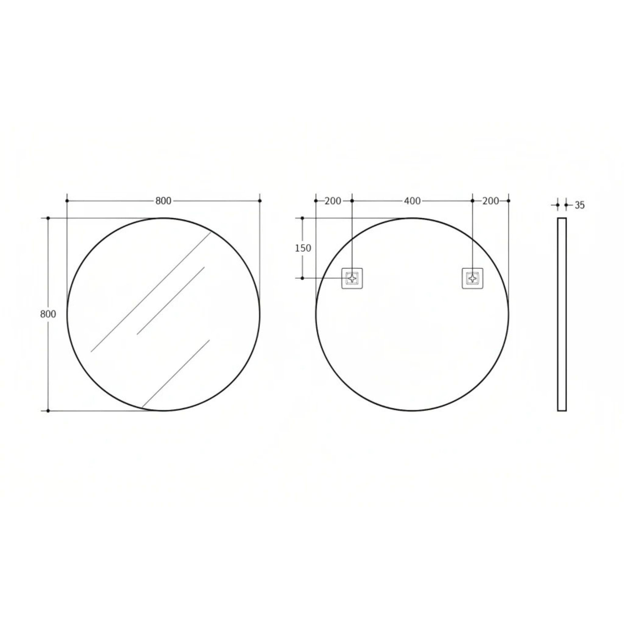 POSEIDON OLIVIA ROUND BLACK FRAMED MIRROR 800X800MM