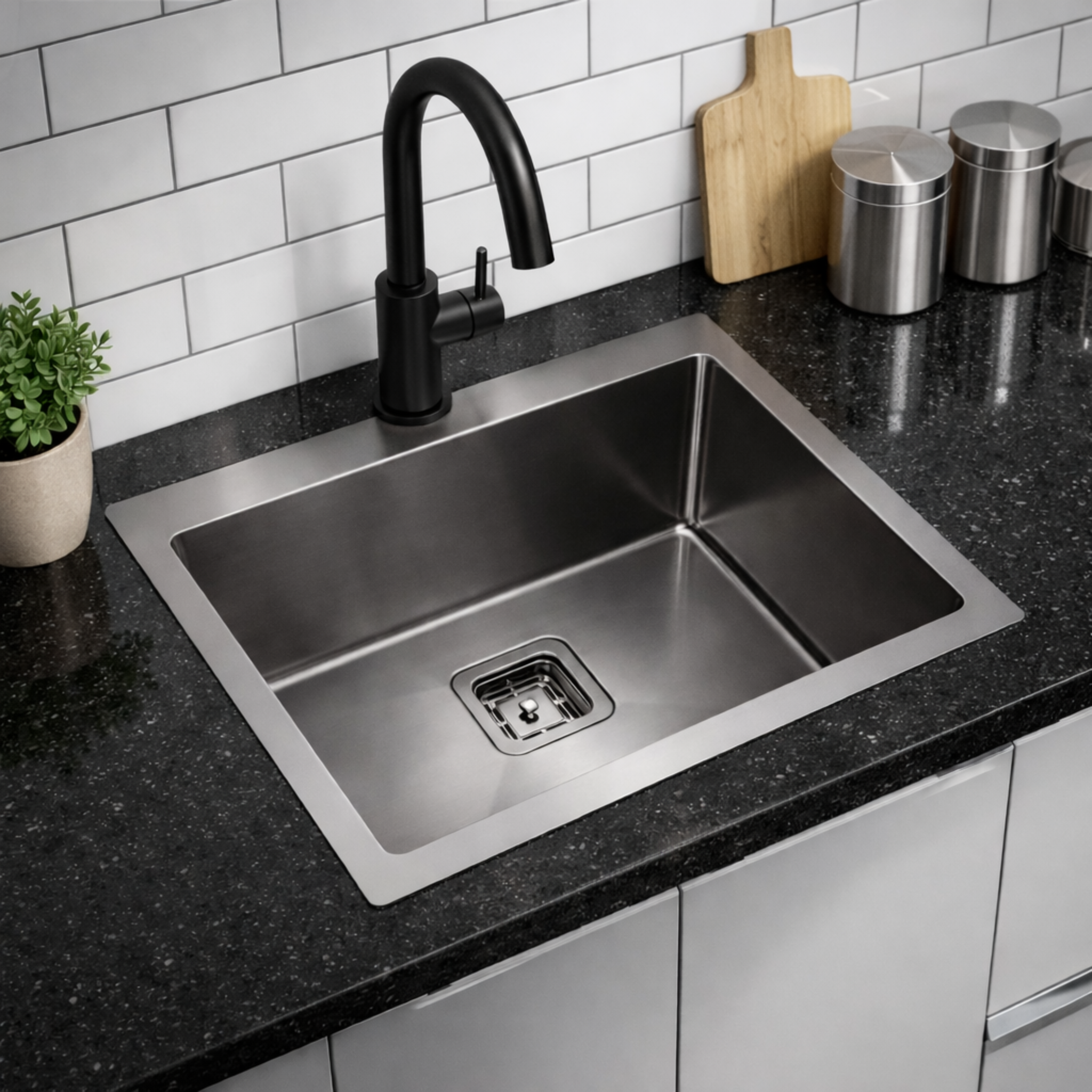 POSEIDON HANDMADE SINGLE BOWL TOP / UNDERMOUNT KITCHEN SINK GUN METAL 600MM