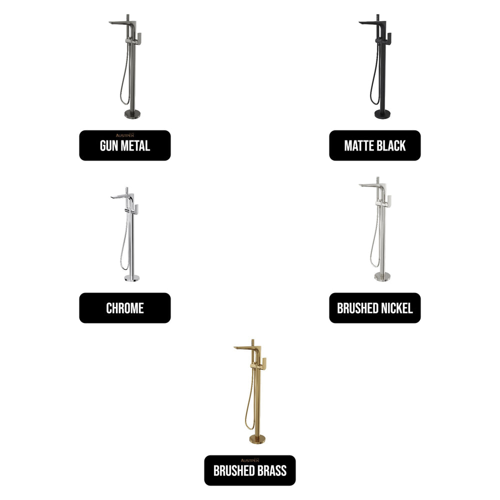 LINSOL KYAH FREESTANDING BATH FILLER WITH HAND SHOWER 914MM BRUSHED BRASS