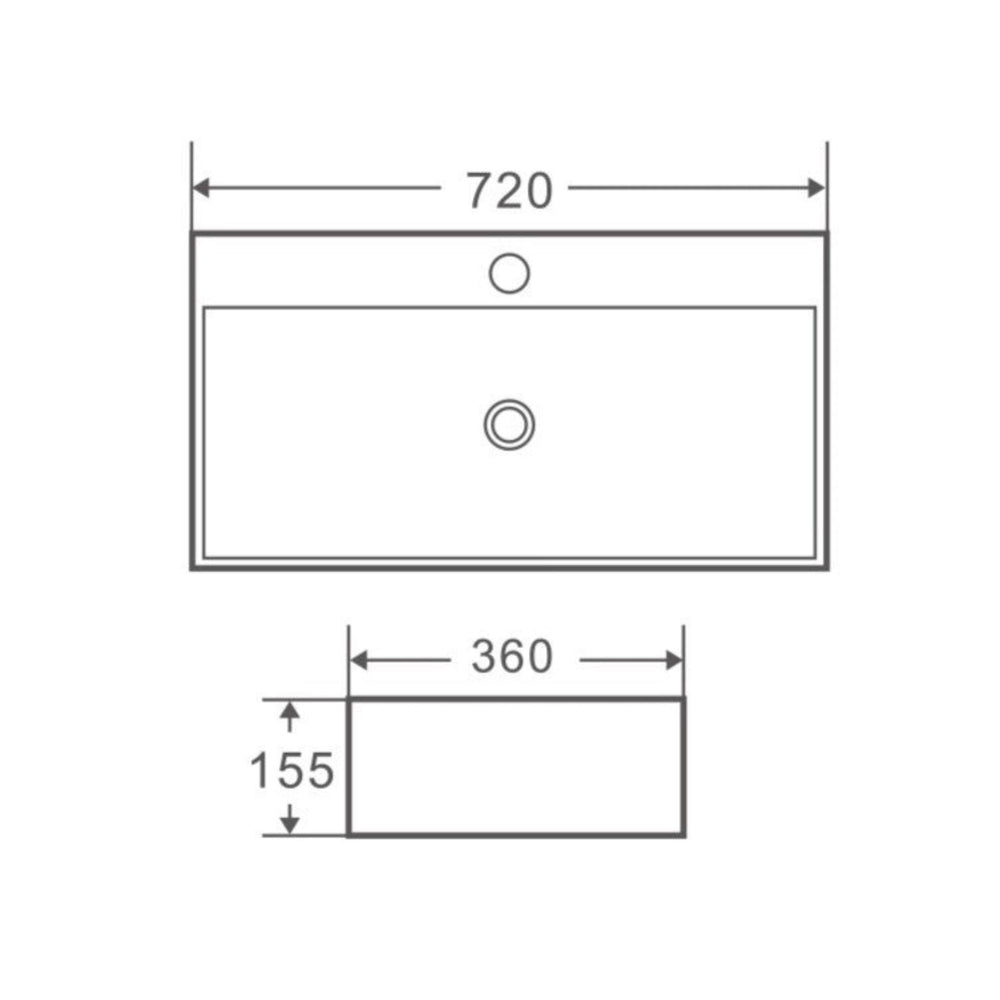 MERCIO KUBE RECTANGULAR WALL HUNG SLIM BASIN GLOSS WHITE 720MM