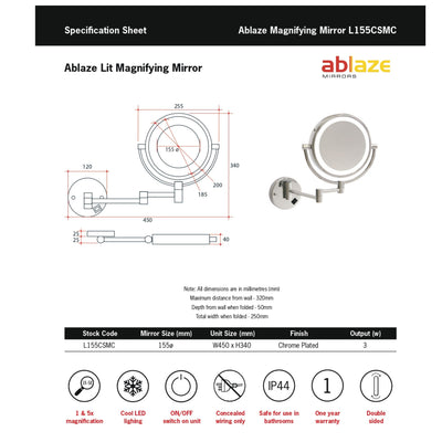THERMOGROUP 1&5X MAGNIFICATION MIRROR WITH LIGHT 200MM