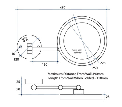 THERMOGROUP 5X MAGNIFICATION MIRROR WITH LIGHT 250MM