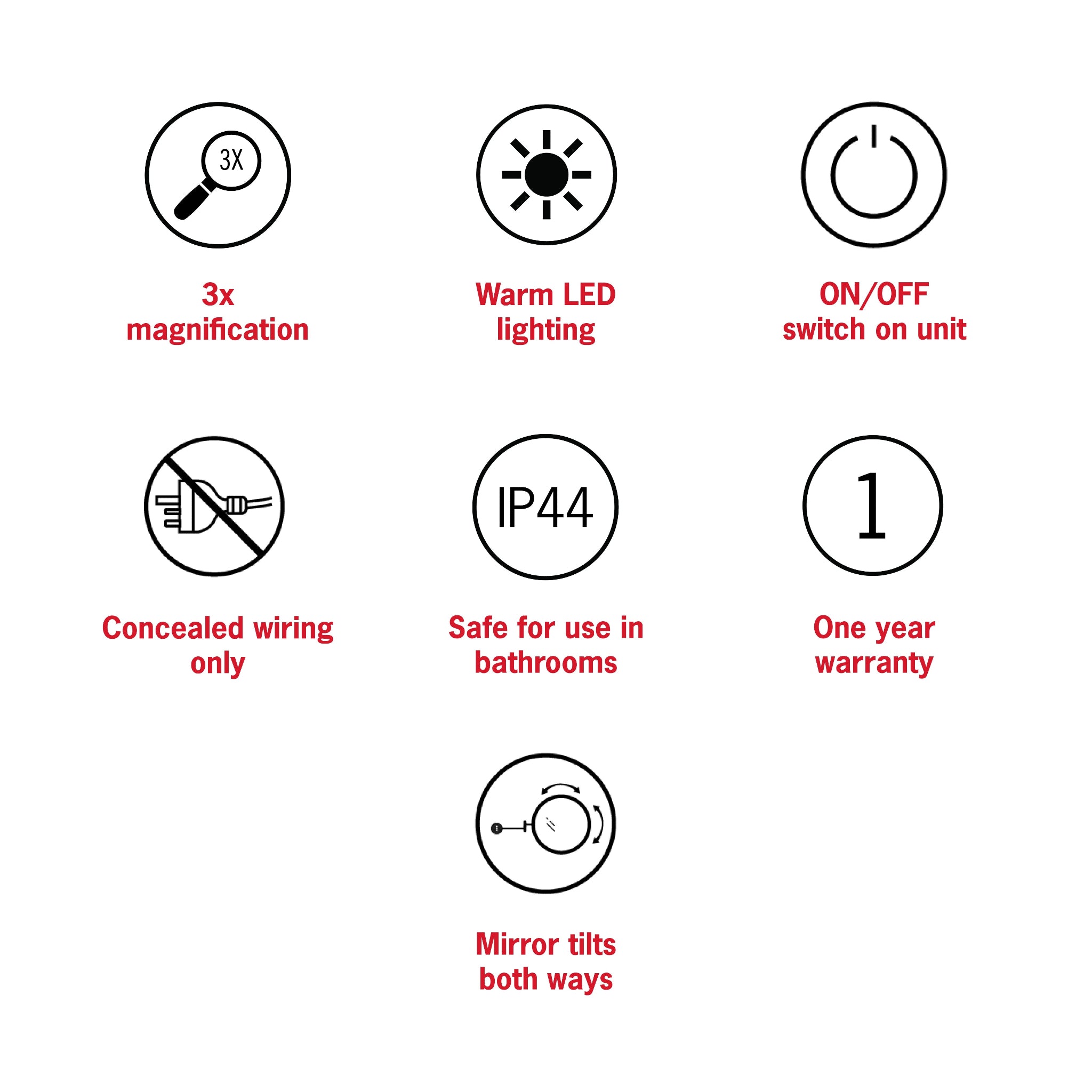 THERMOGROUP 3X MAGNIFICATION MIRROR WITH LIGHT CHROME 250MM