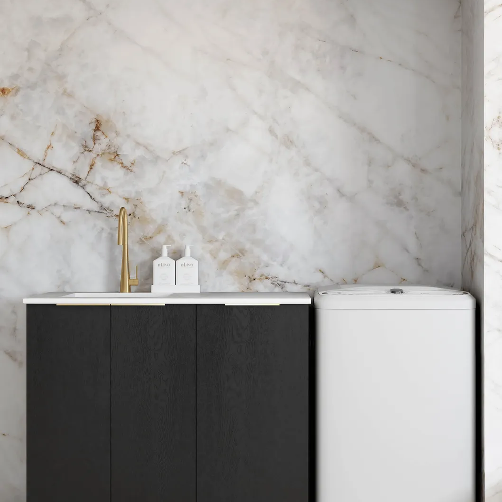 OTTI BYRON BLACK OAK 1060MM BASE LAUNDRY CABINET WITH STONE TOP & SINK