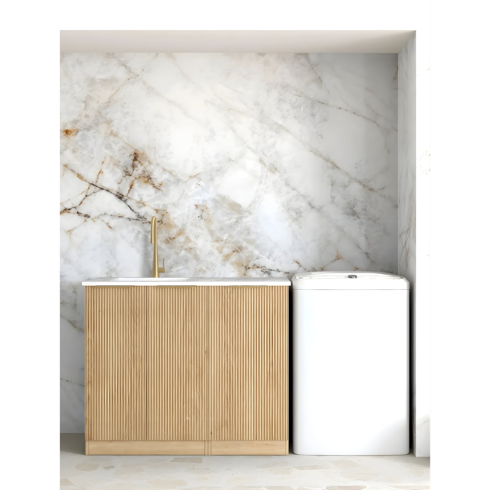 OTTI HAVANA WOODLAND OAK FLUTED 1060MM BASE LAUNDRY CABINET WITH STONE TOP & SINK