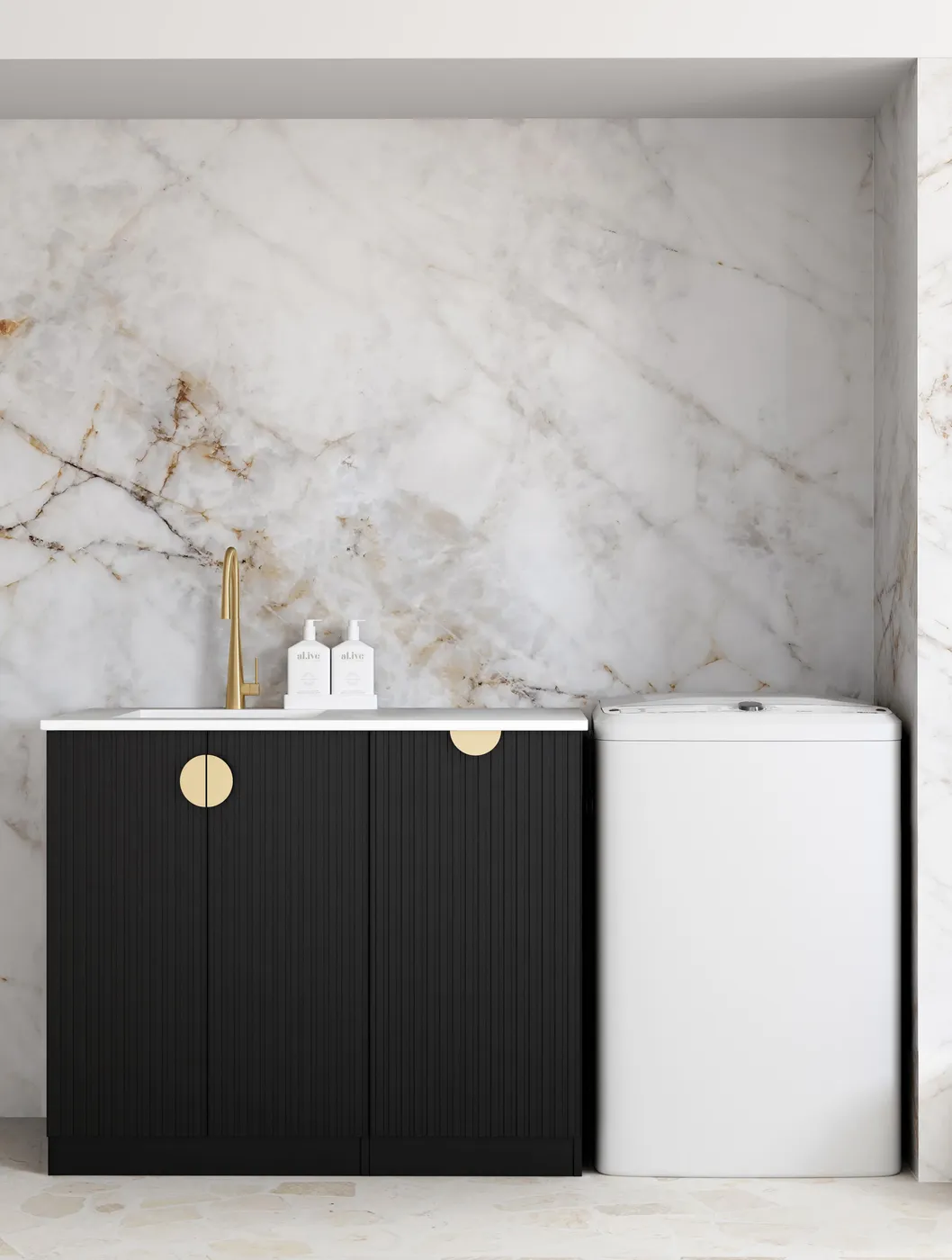 OTTI MARLO MATTE BLACK 1060MM BASE LAUNDRY CABINET WITH STONE TOP & SINK