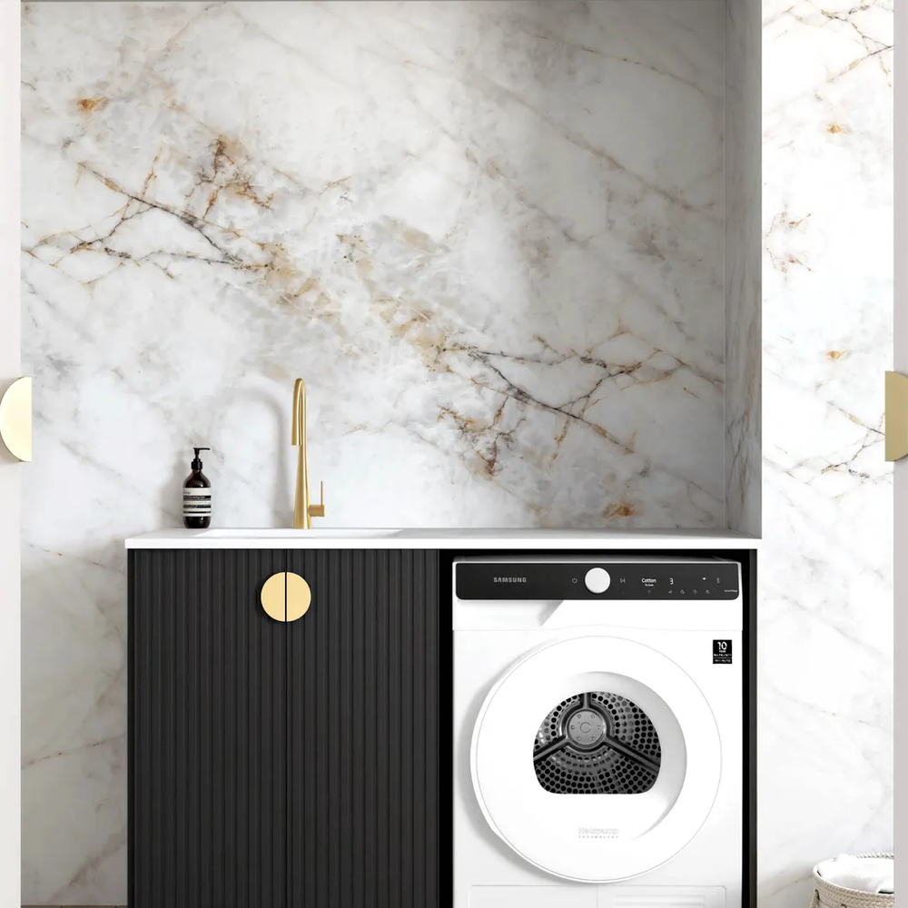 OTTI MARLO MATTE BLACK 1300MM BASE LAUNDRY CABINET WITH STONE TOP & SINK