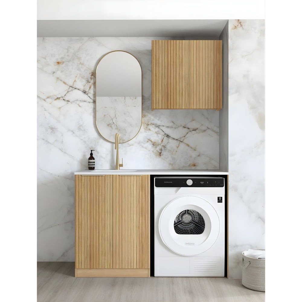 OTTI HAVANA WOODLAND OAK FLUTED 1305MM LAUNDRY AND WALL CABINET WITH STONE TOP & SINK (PACKAGE-A)