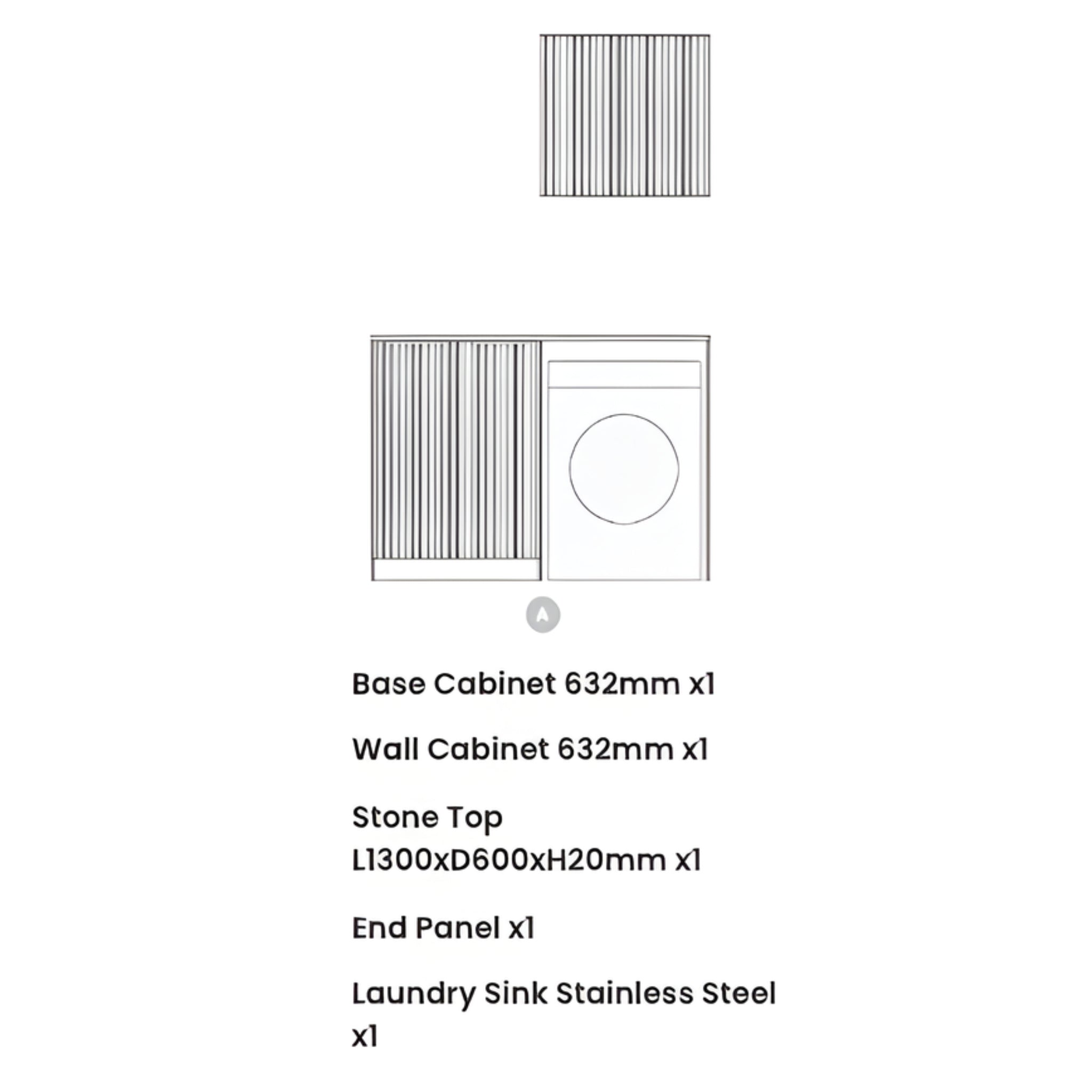 OTTI HAVANA WOODLAND OAK FLUTED 1305MM LAUNDRY AND WALL CABINET WITH STONE TOP & SINK (PACKAGE-A)