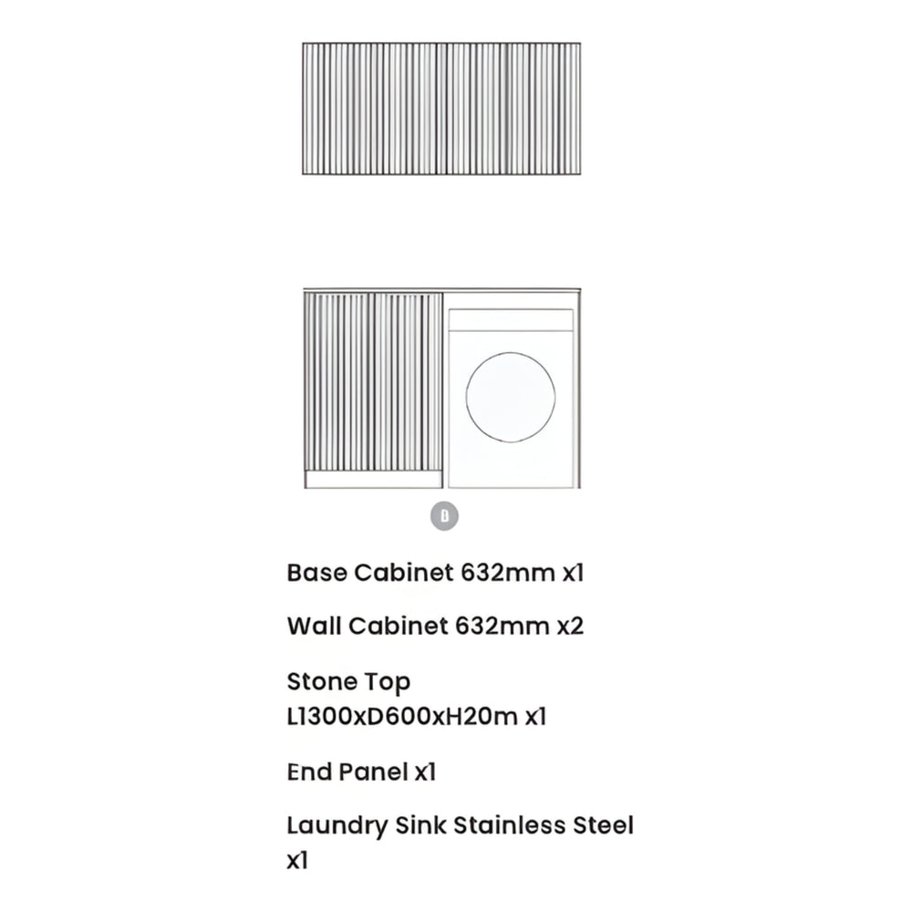 OTTI HAVANA WOODLAND OAK FLUTED 1305MM LAUNDRY AND WALL CABINET WITH STONE TOP & SINK (PACKAGE-B)