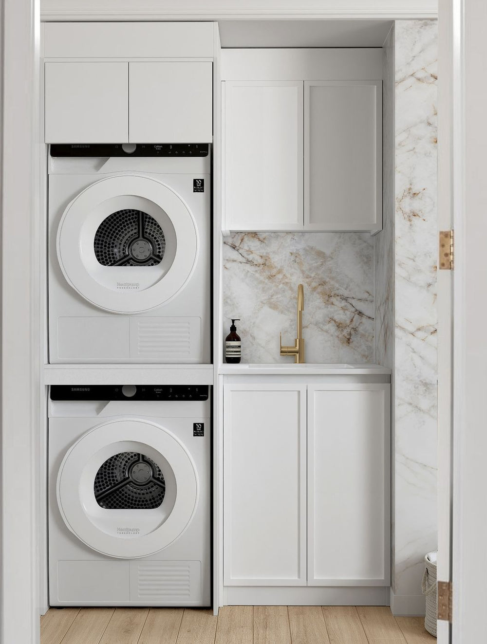 OTTI HAMPSHIRE MATTE WHITE 1300MM LAUNDRY AND WALL CABINET WITH STONE TOP & SINK (PACKAGE-C)