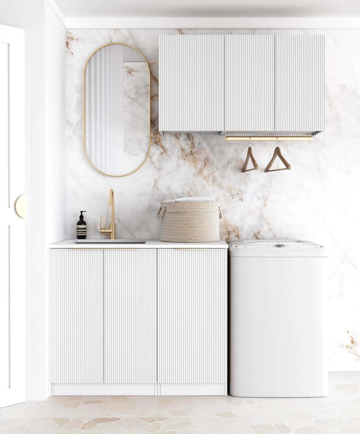 OTTI BONDI MATTE WHITE 1715MM LAUNDRY AND WALL CABINET WITH STONE TOP & SINK (PACKAGE-A)