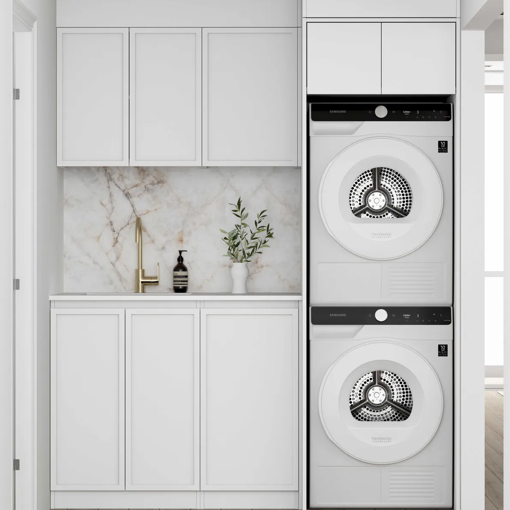 OTTI HAMPSHIRE MATTE WHITE 1715MM LAUNDRY AND WALL CABINET WITH STONE TOP & SINK (PACKAGE-C)
