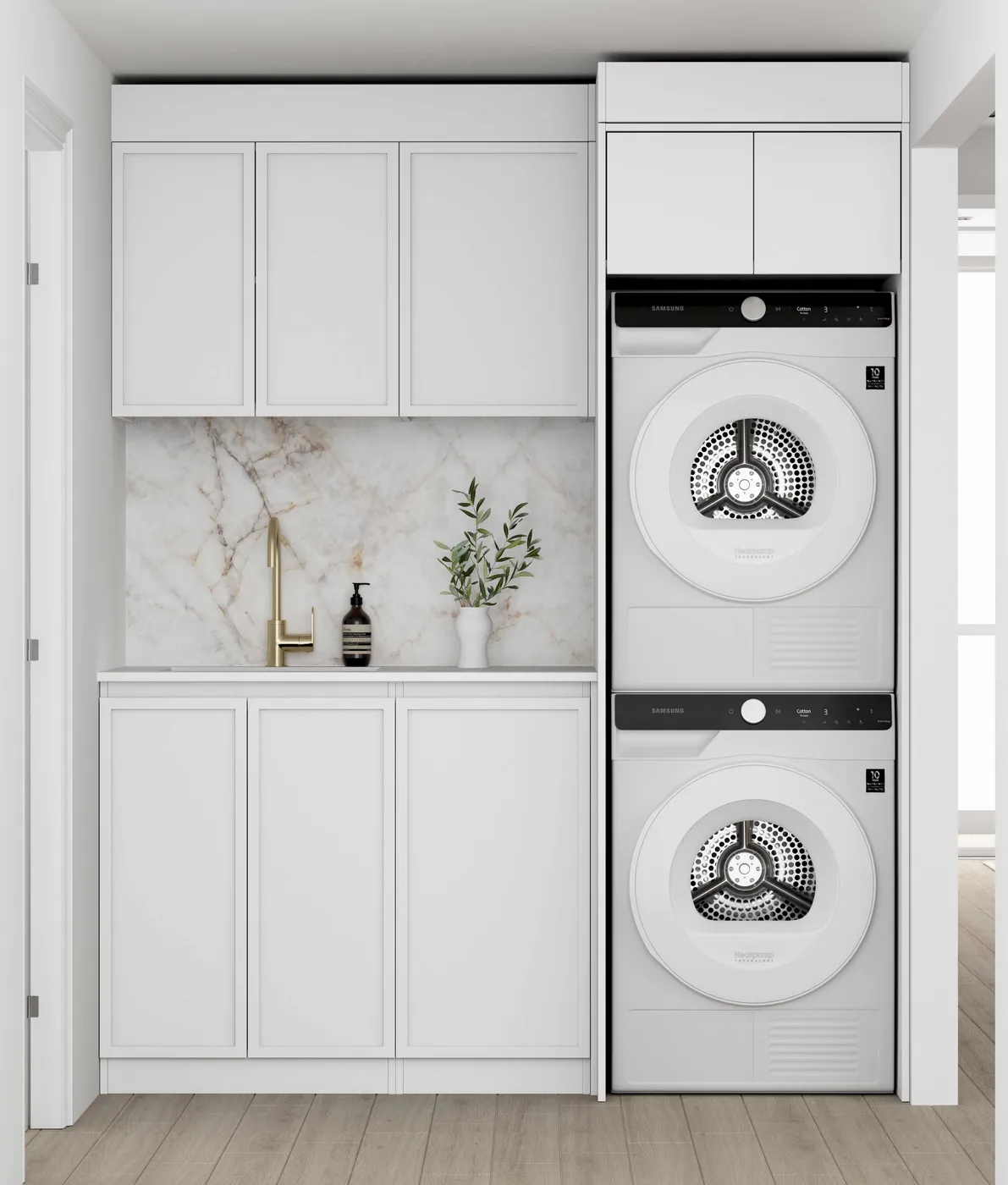 OTTI HAMPSHIRE MATTE WHITE 1715MM LAUNDRY AND WALL CABINET WITH STONE TOP & SINK (PACKAGE-C)
