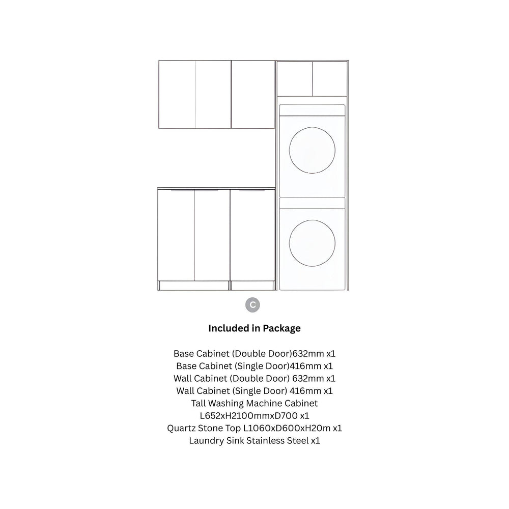 OTTI BYRON BLACK OAK 1715MM LAUNDRY AND WALL CABINET WITH STONE TOP & SINK (PACKAGE-C)
