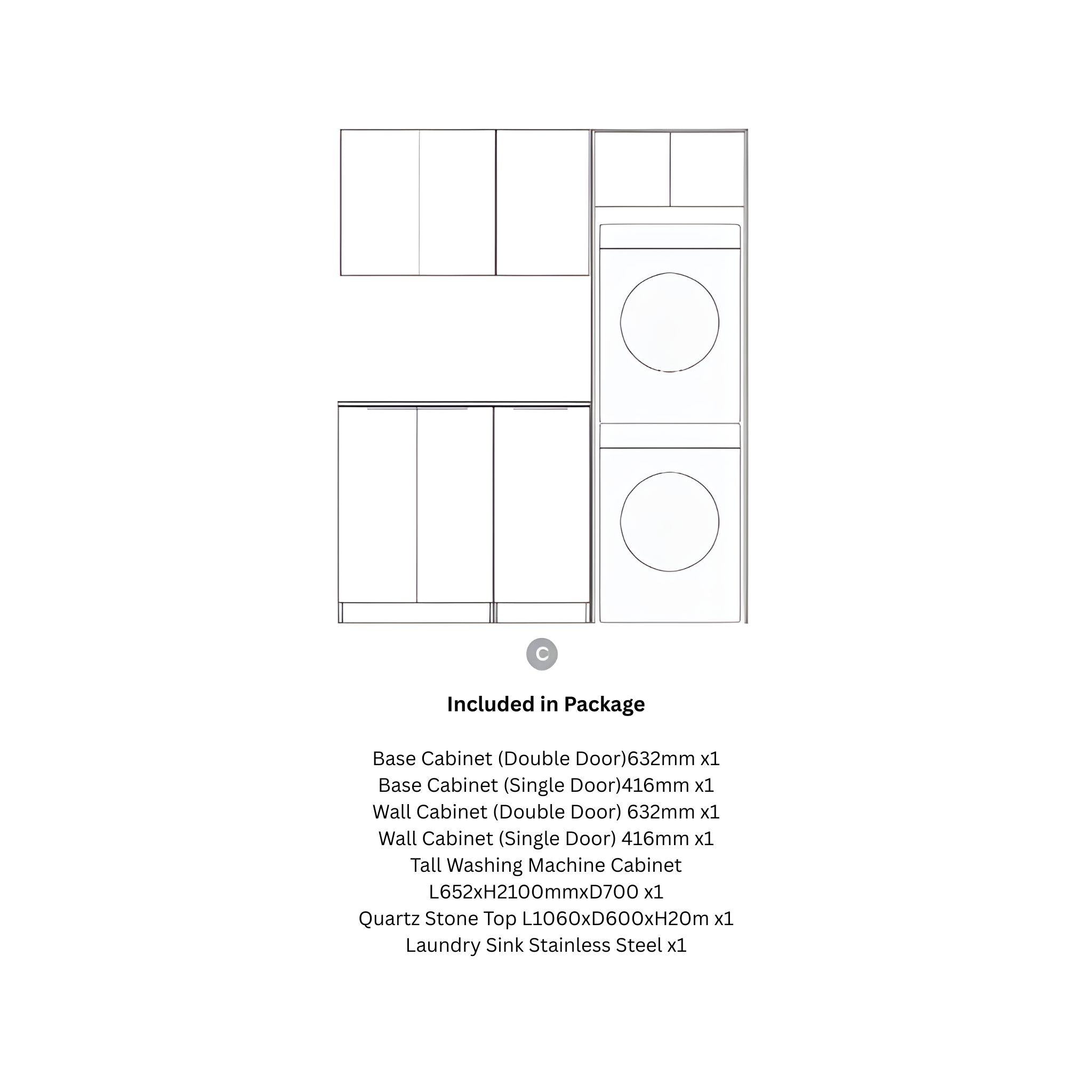 OTTI BYRON BLACK OAK 1715MM LAUNDRY AND WALL CABINET WITH STONE TOP & SINK (PACKAGE-C)