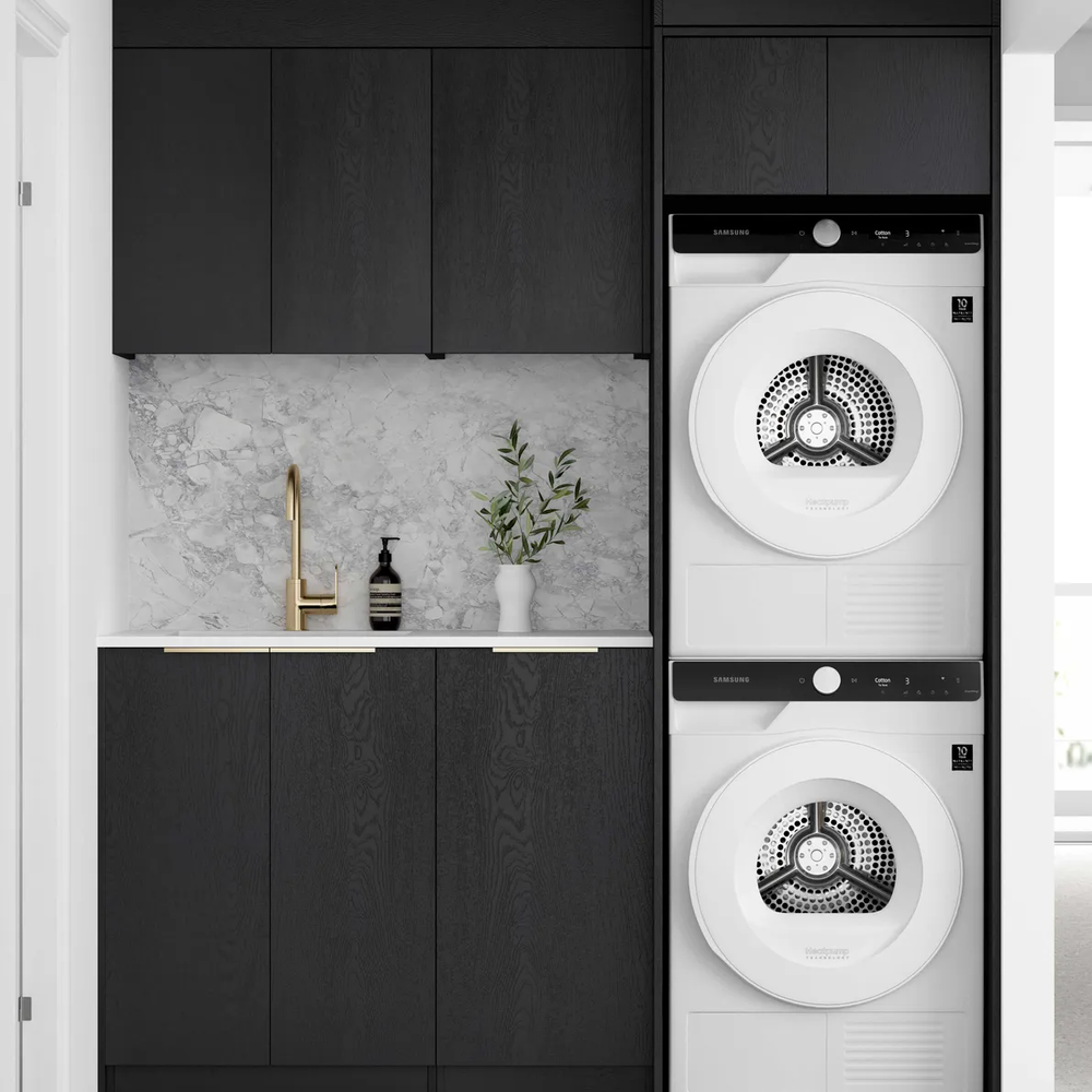OTTI BYRON BLACK OAK 1715MM LAUNDRY AND WALL CABINET WITH STONE TOP & SINK (PACKAGE-C)