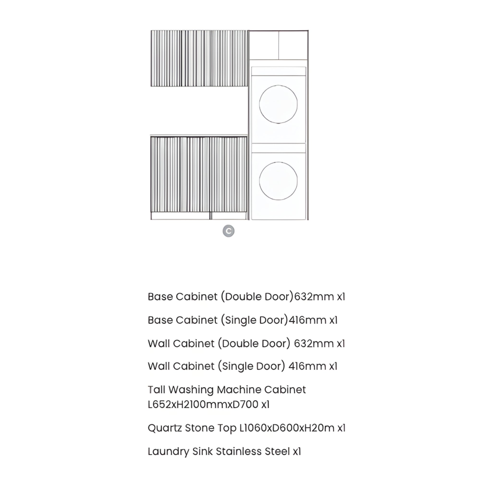 OTTI HAVANA SABLE WALNUT FLUTED 1715MM LAUNDRY AND WALL CABINET WITH STONE TOP & SINK (PACKAGE-C)