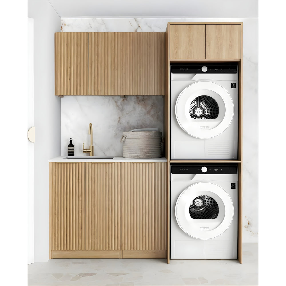 OTTI HAVANA WOODLAND OAK FLUTED 1715MM LAUNDRY AND WALL CABINET WITH STONE TOP & SINK (PACKAGE-C)