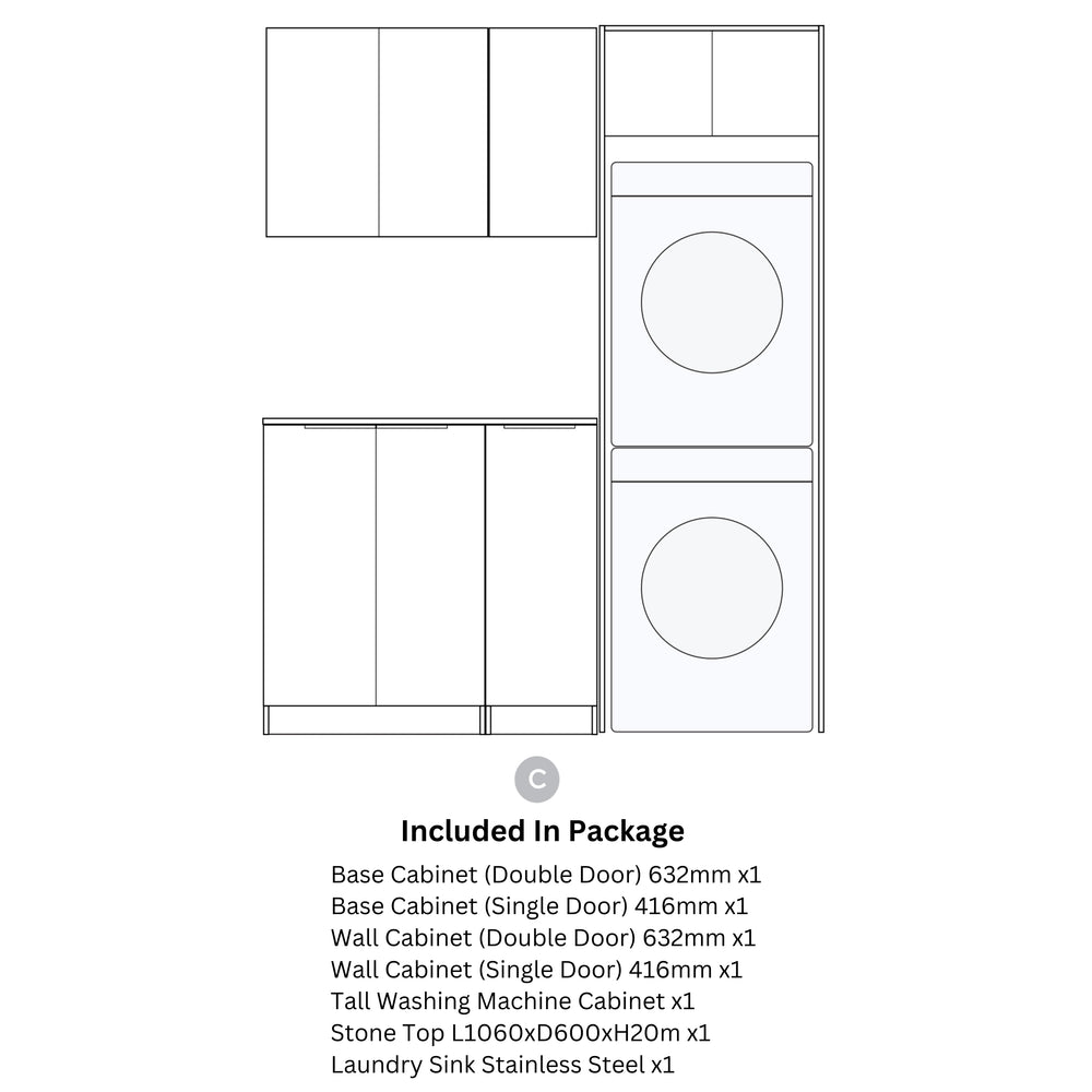 OTTI NOOSA MATTE WHITE 1715MM LAUNDRY AND WALL CABINET WITH STONE TOP & SINK (PACKAGE-C)