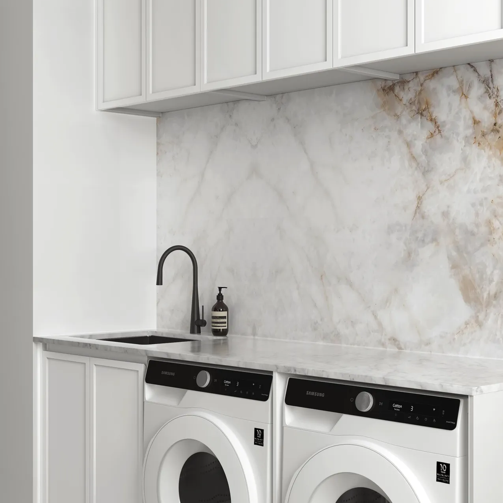 OTTI HAMPSHIRE MATTE WHITE 1960MM LAUNDRY AND WALL CABINET WITH STONE TOP & SINK (PACKAGE-A)