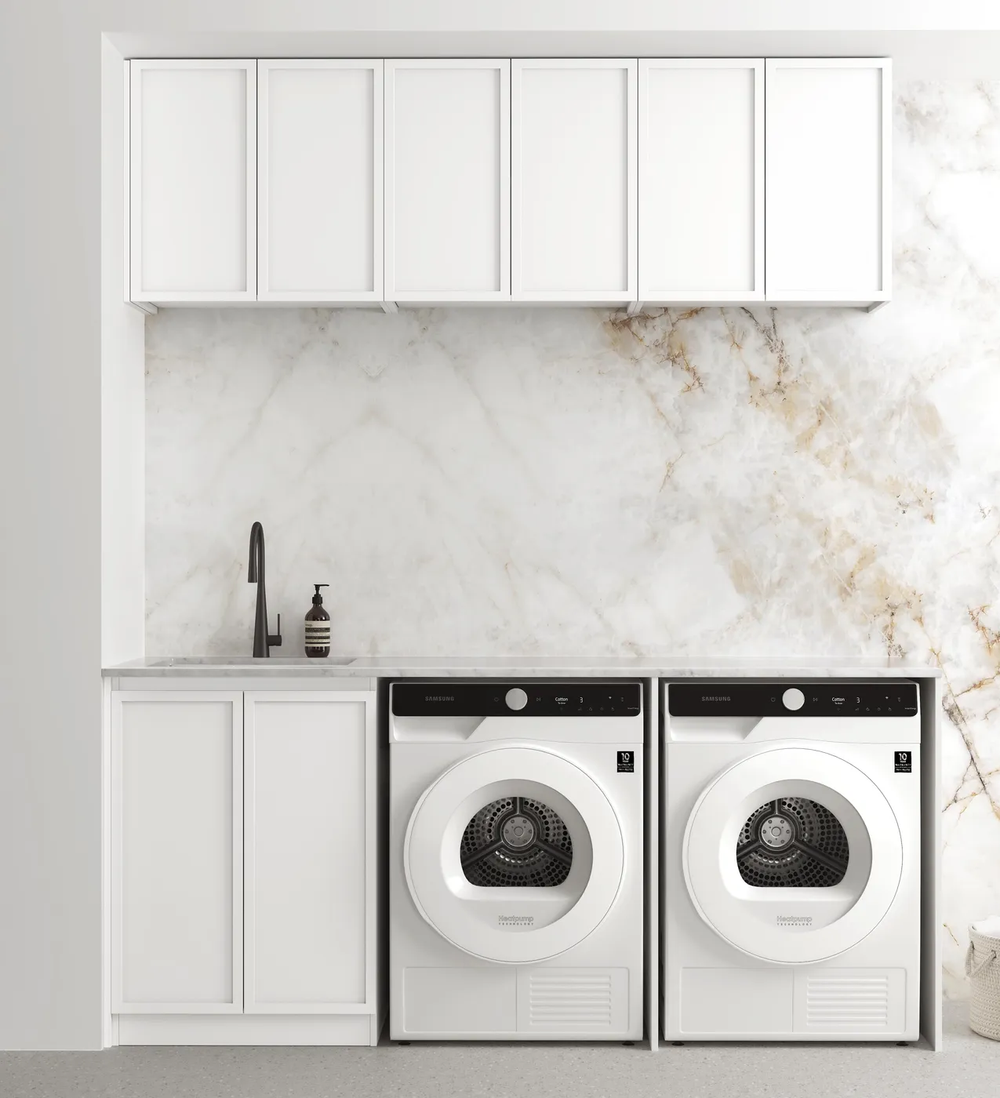 OTTI HAMPSHIRE MATTE WHITE 1960MM LAUNDRY AND WALL CABINET WITH STONE TOP & SINK (PACKAGE-A)