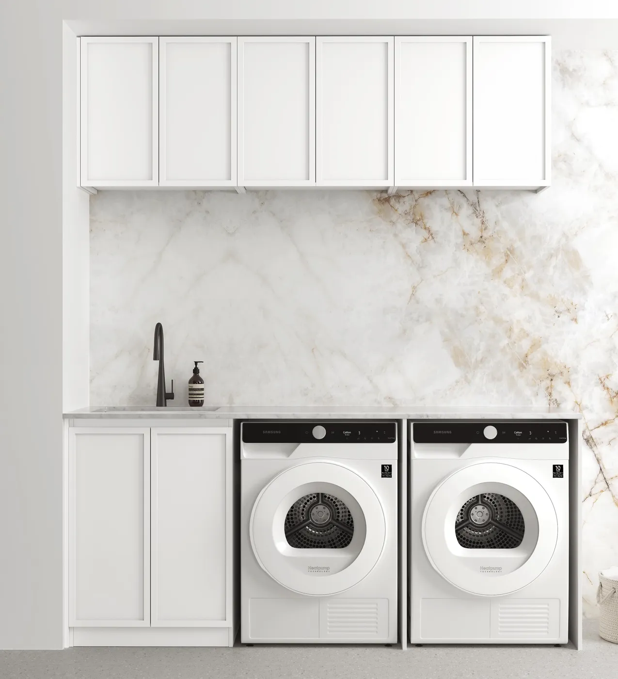 OTTI HAMPSHIRE MATTE WHITE 1960MM LAUNDRY AND WALL CABINET WITH STONE TOP & SINK (PACKAGE-A)