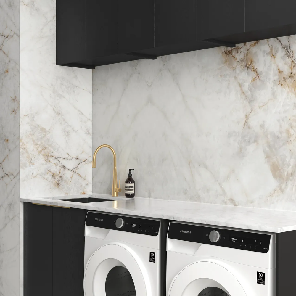 OTTI BYRON BLACK OAK 1960MM LAUNDRY AND WALL CABINET WITH STONE TOP & SINK (PACKAGE-A)