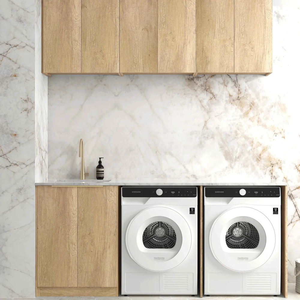 OTTI BYRON NATURAL OAK 1960MM LAUNDRY AND WALL CABINET WITH STONE TOP & SINK (PACKAGE-A)