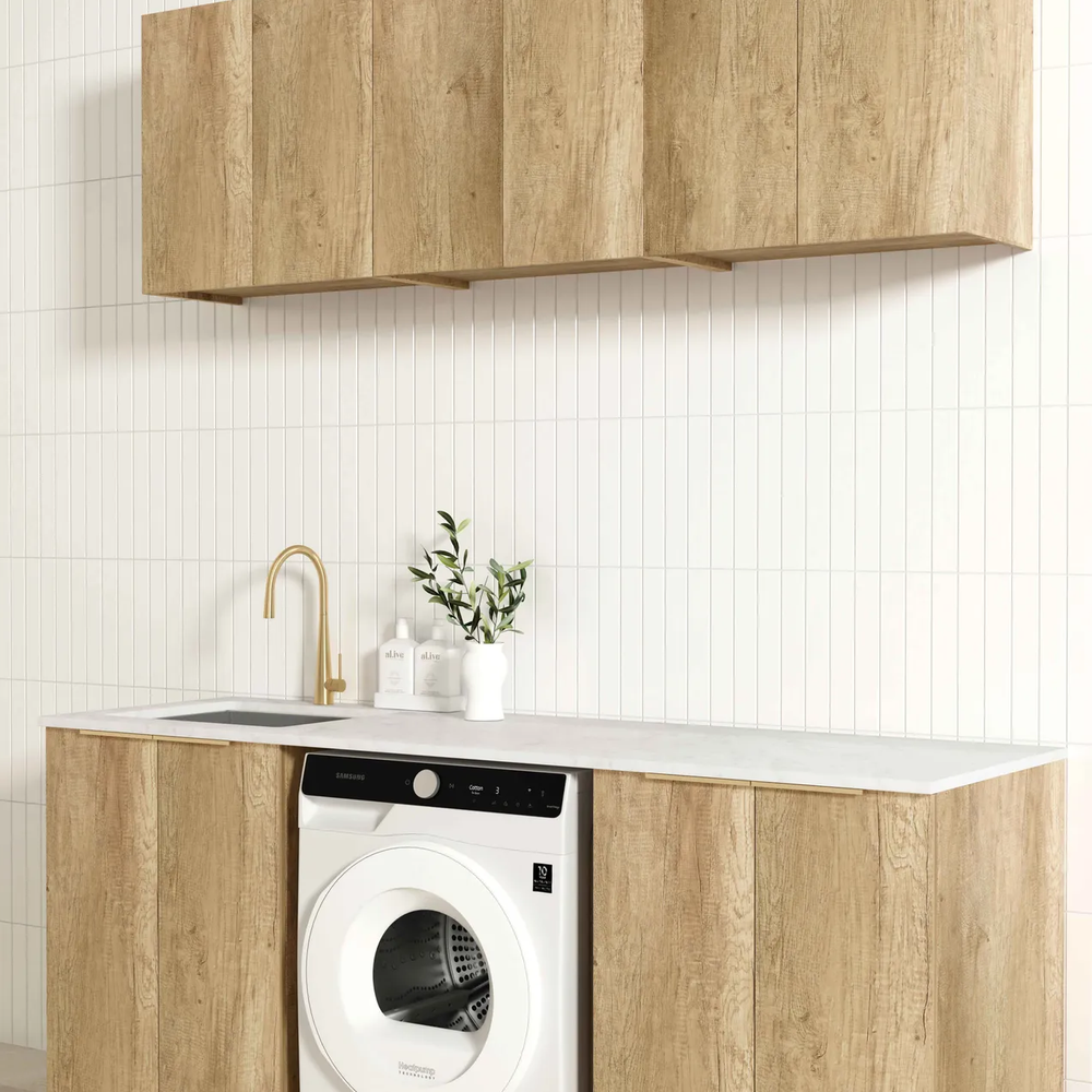 OTTI BYRON NATURAL OAK 1960MM LAUNDRY AND WALL CABINET WITH STONE TOP & SINK (PACKAGE-B)