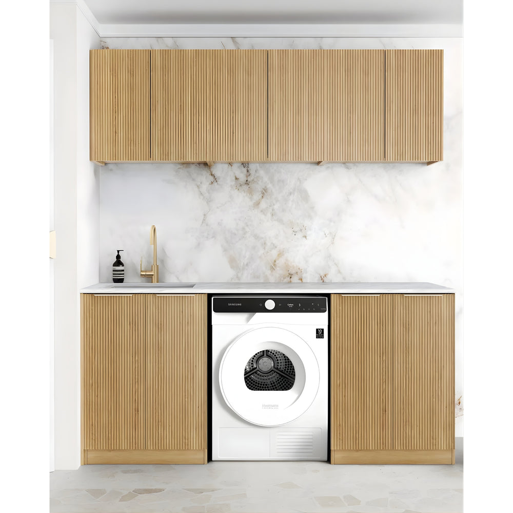 OTTI HAVANA WOODLAND OAK FLUTED 1960MM LAUNDRY AND WALL CABINET WITH STONE TOP & SINK (PACKAGE-B)
