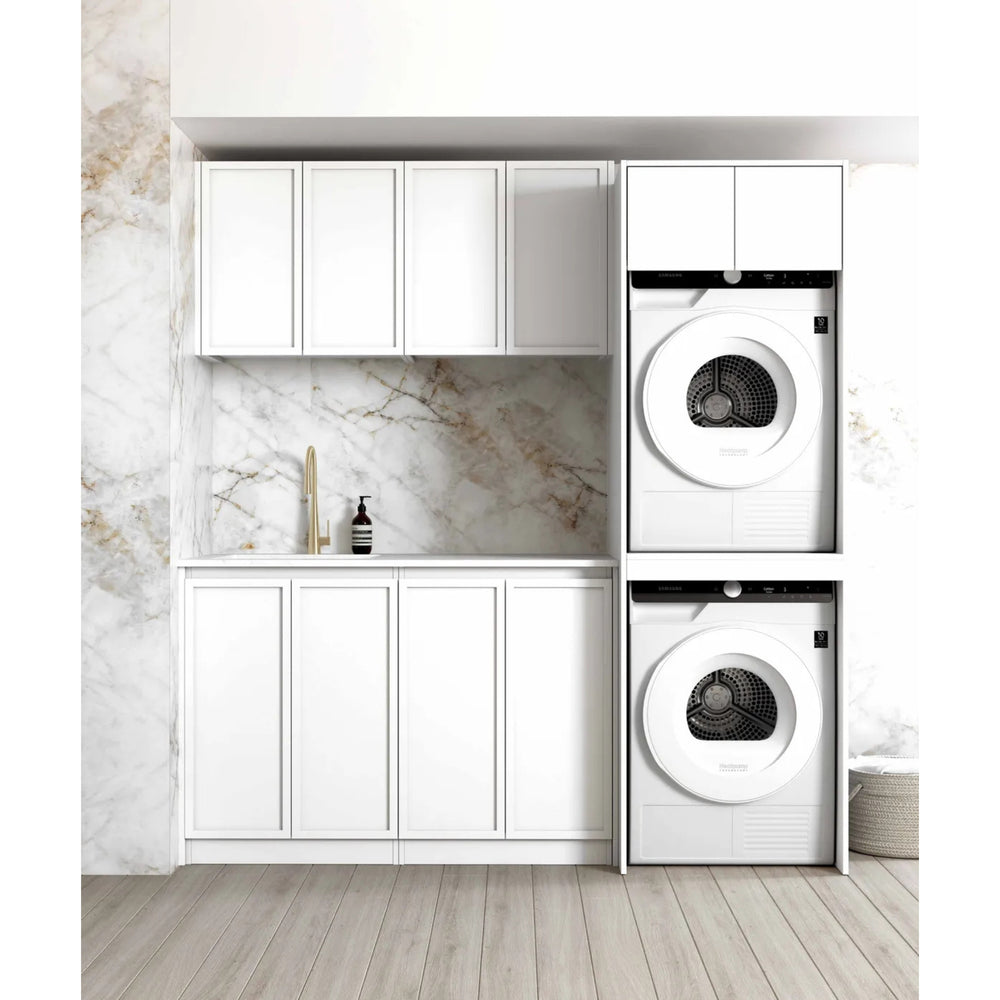 OTTI HAMPSHIRE MATTE WHITE 1960MM LAUNDRY AND WALL CABINET WITH STONE TOP & SINK (PACKAGE-C)