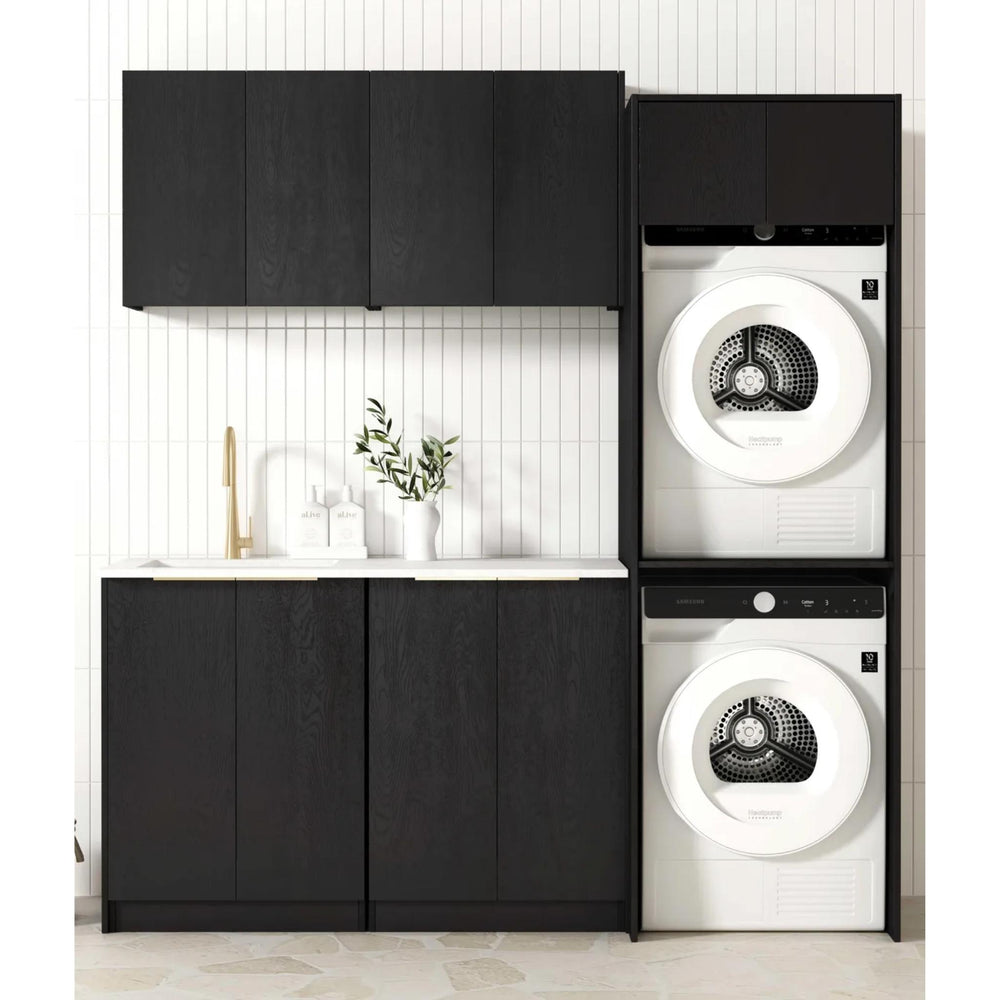 OTTI BYRON BLACK OAK 1960MM LAUNDRY AND WALL CABINET WITH STONE TOP & SINK (PACKAGE-C)