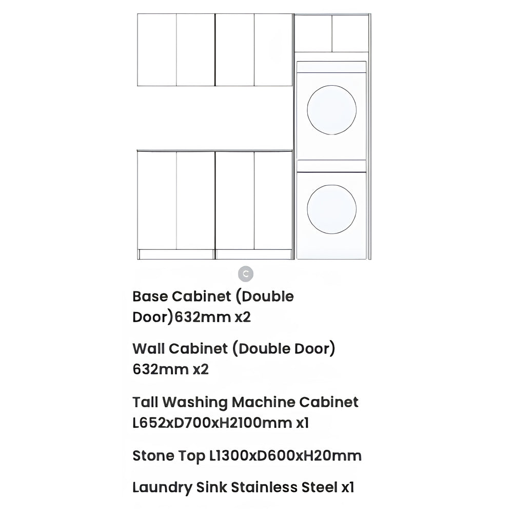 OTTI BYRON NATURAL OAK 1960MM LAUNDRY AND WALL CABINET WITH STONE TOP & SINK (PACKAGE-C)