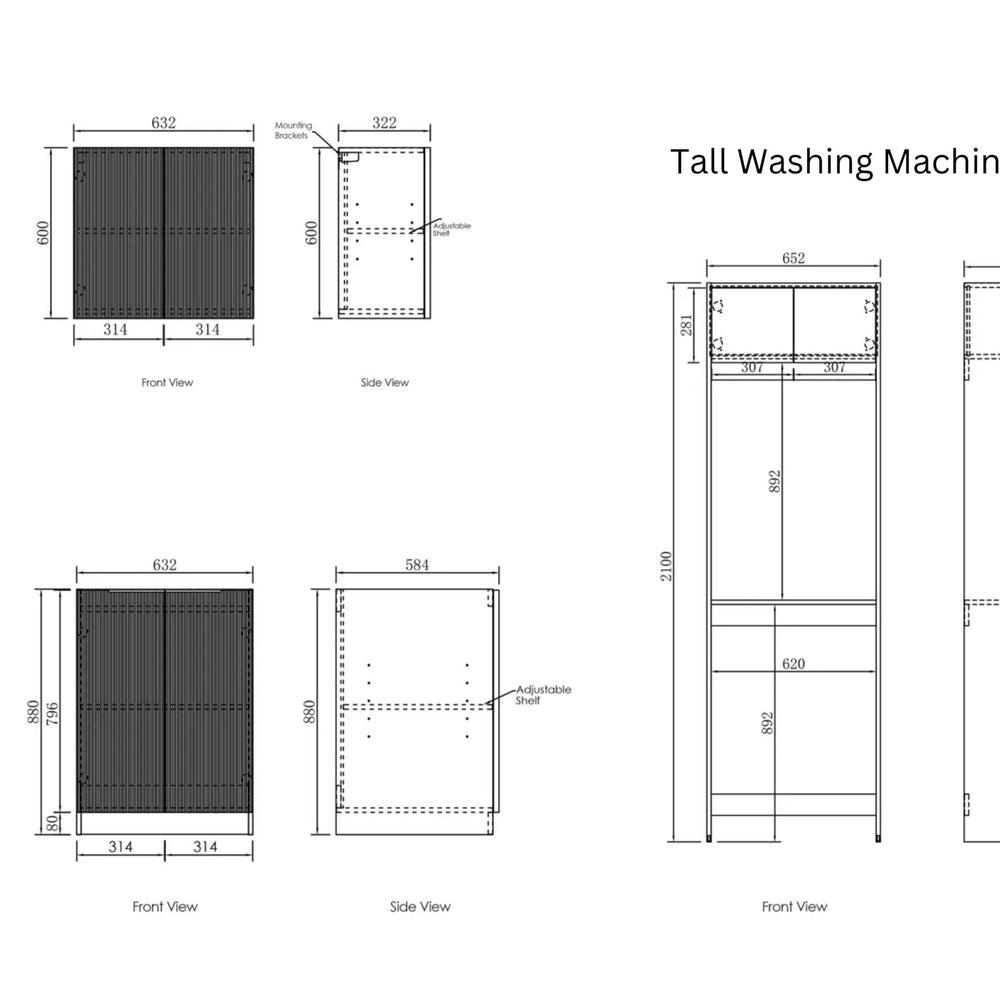 OTTI NOOSA MATTE WHITE 1960MM LAUNDRY AND WALL CABINET WITH STONE TOP & SINK (PACKAGE-C)
