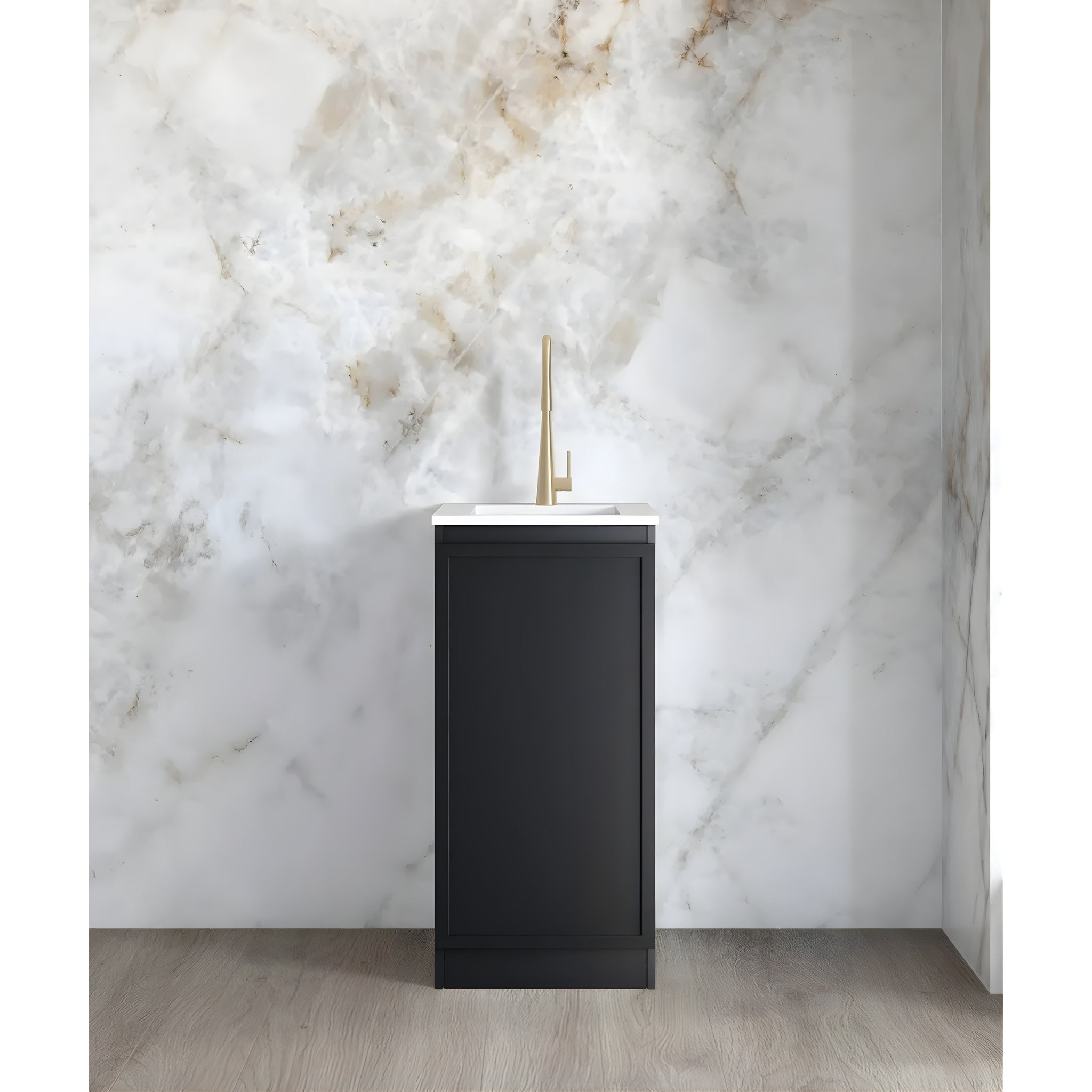OTTI HAMPSHIRE MATTE BLACK 430MM MINI LAUNDRY CABINET WITH STONE TOP & SINK