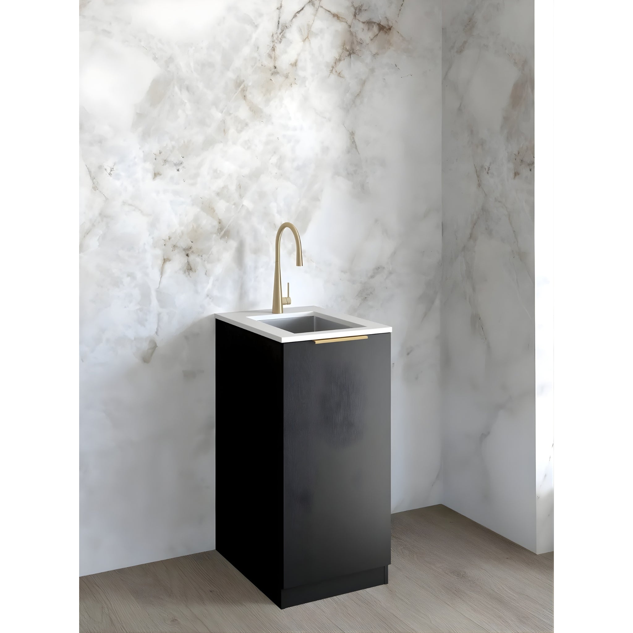 OTTI BYRON BLACK OAK 430MM MINI LAUNDRY CABINET WITH STONE TOP & SINK